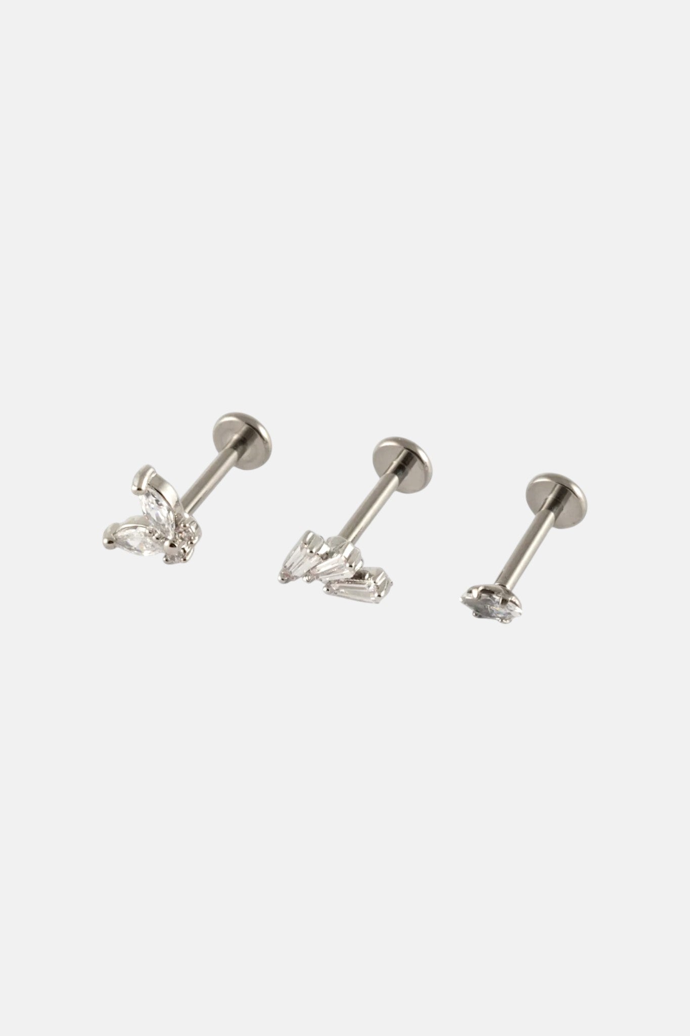 SILVER 16G 3 PACK CZ BUTTERFLY FLATBACK