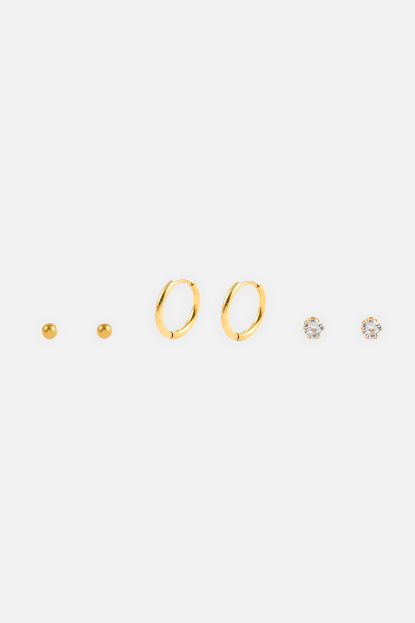 WATERPROOF GOLD CRYSTAL STUD AND HOOP THREE PACK