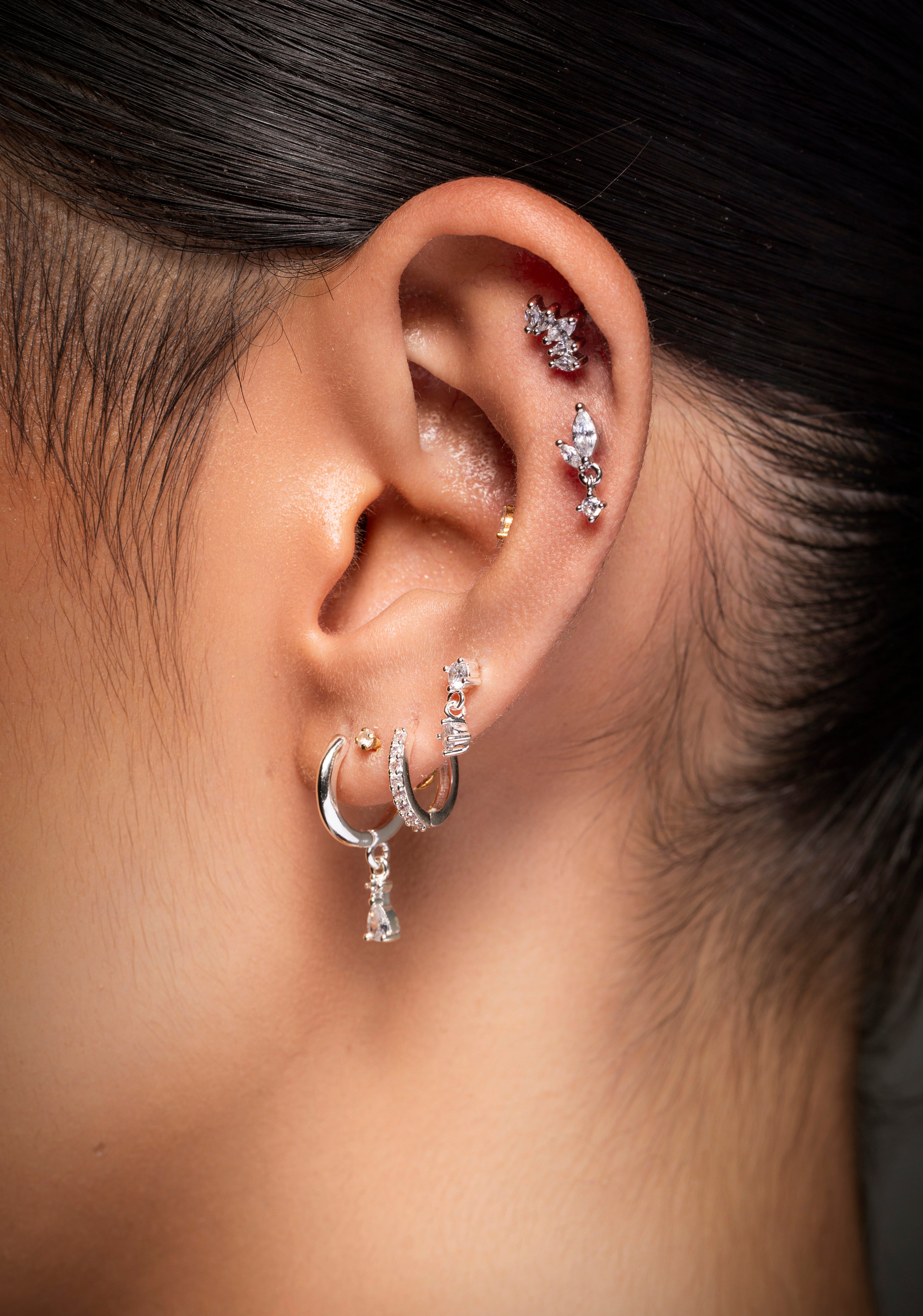SILVER 16G FLAT MARQUISE DROP BACK PIERCING
