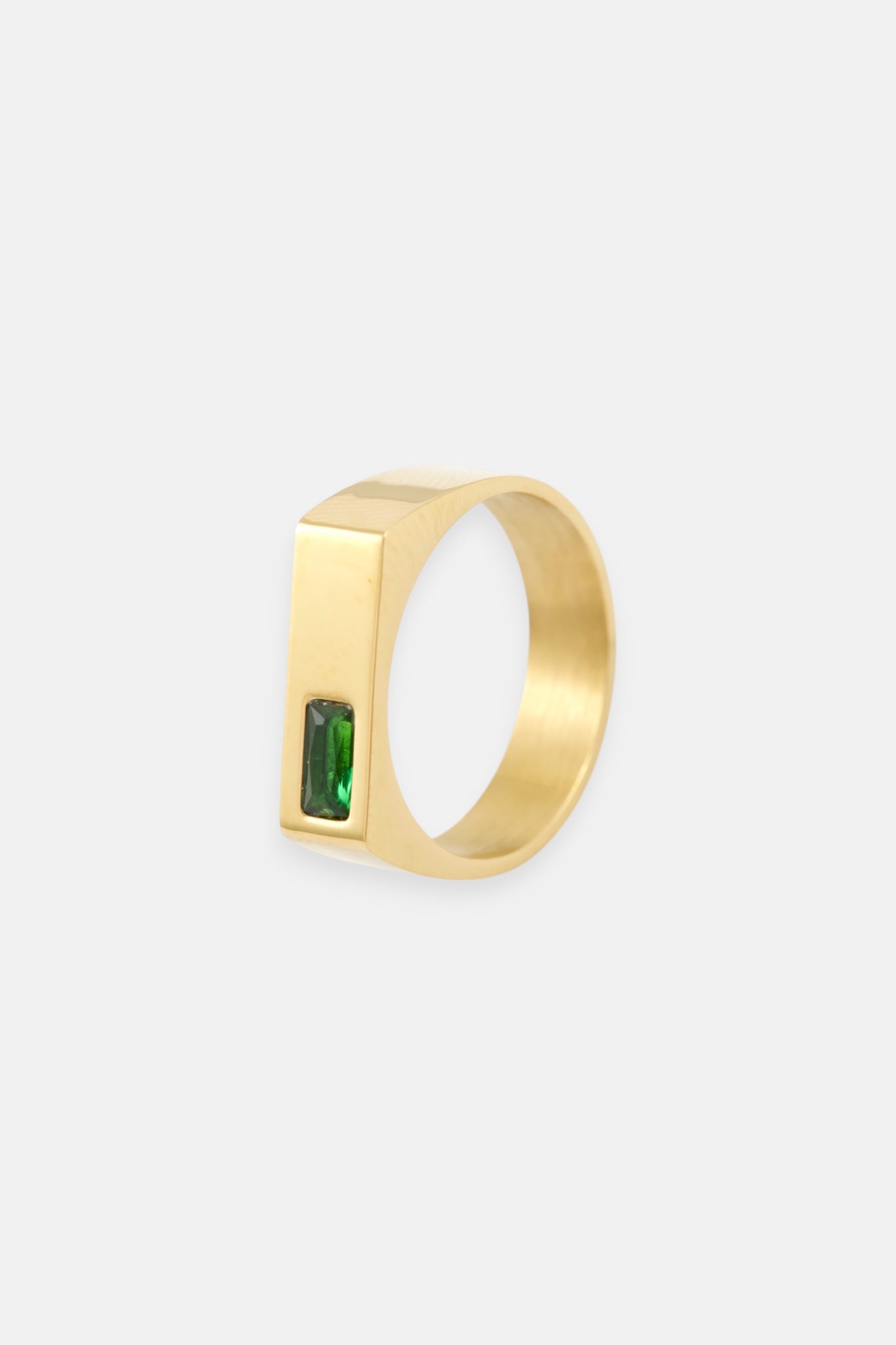 GOLD RECTANGLE EMERALD STONE PINKY RING M/L