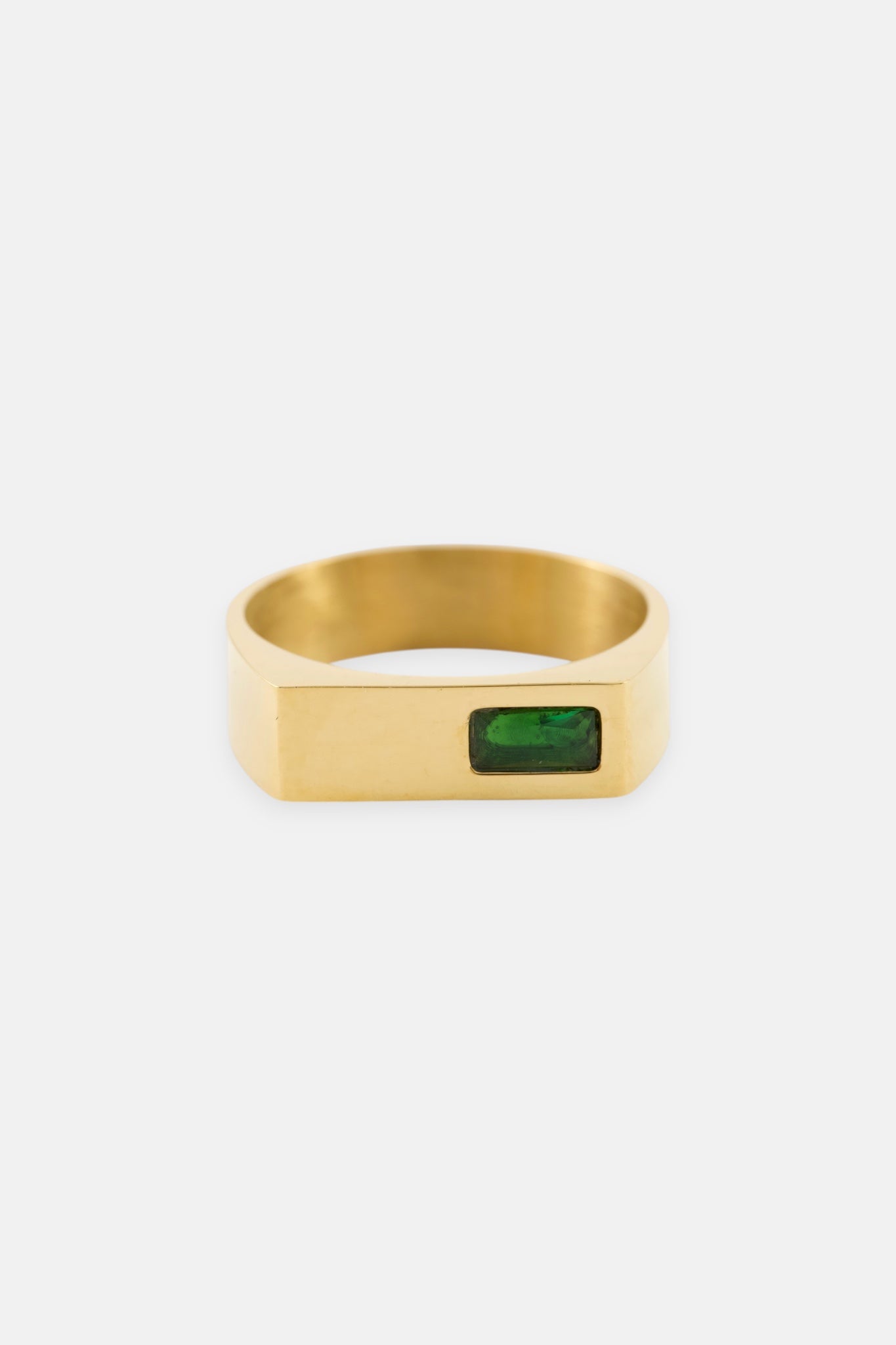 GOLD RECTANGLE EMERALD STONE PINKY RING M/L