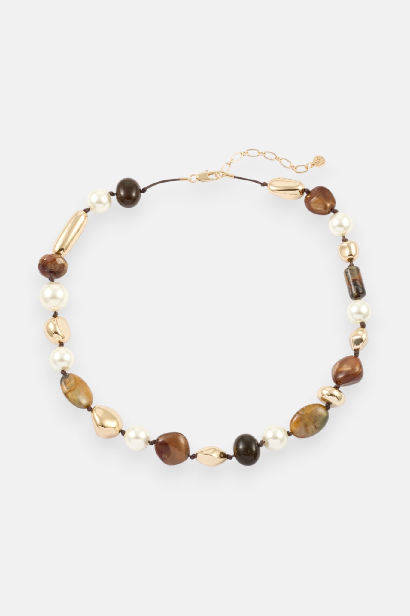 BROWN AND PEARL BEADED NECKLACE