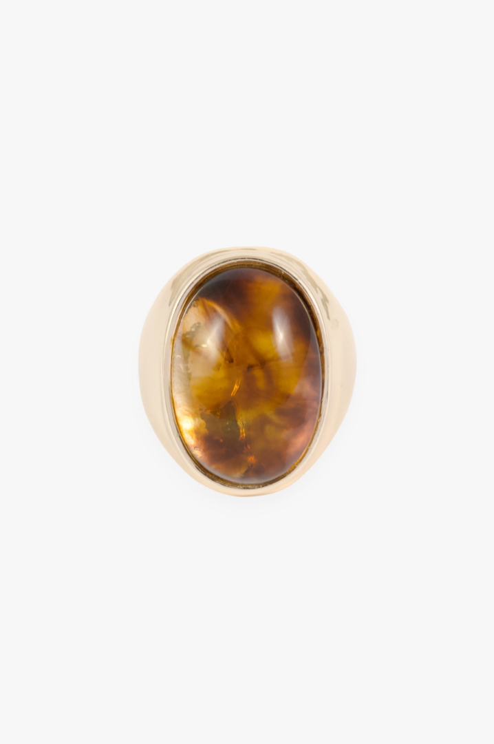 GOLD OVAL BROWN RESIN RING - SM