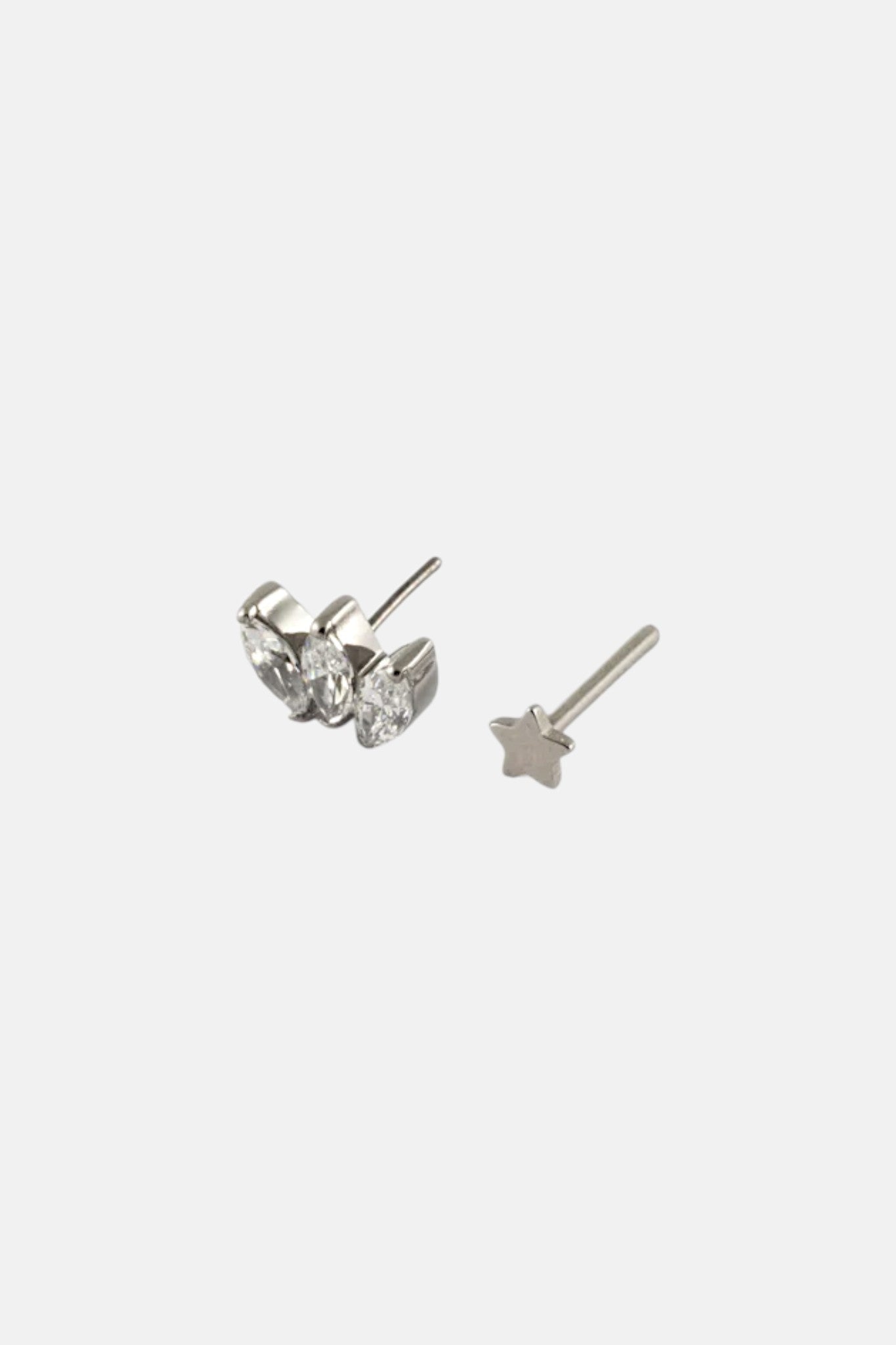 SILVER 20G THREADLESS REVERSIBLE STAR CZ FLATBACK