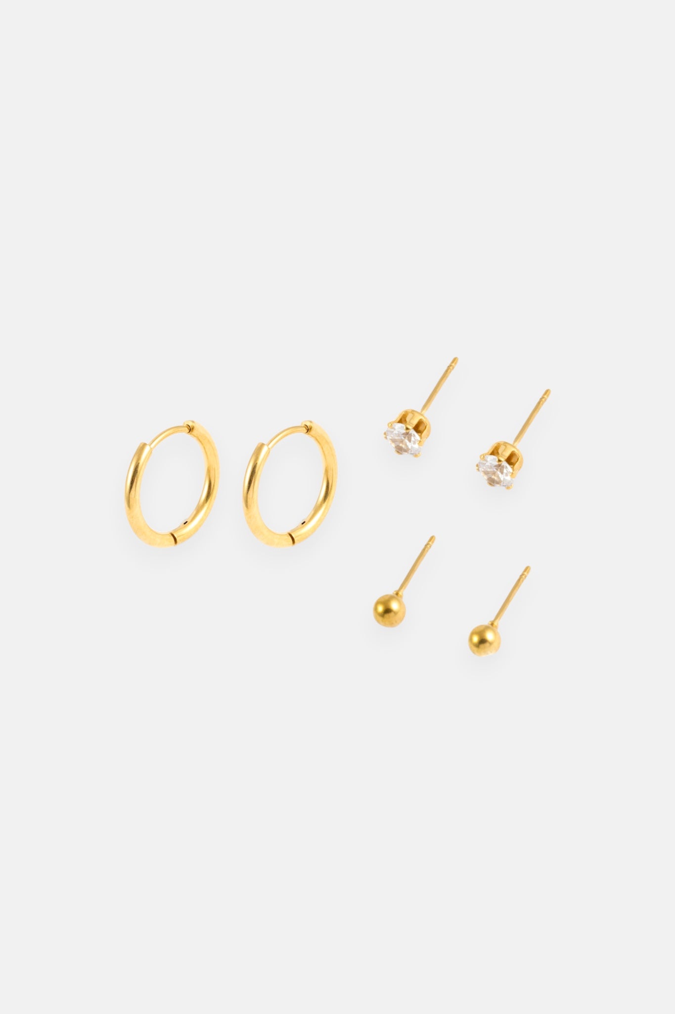 WATERPROOF GOLD CRYSTAL STUD AND HOOP THREE PACK