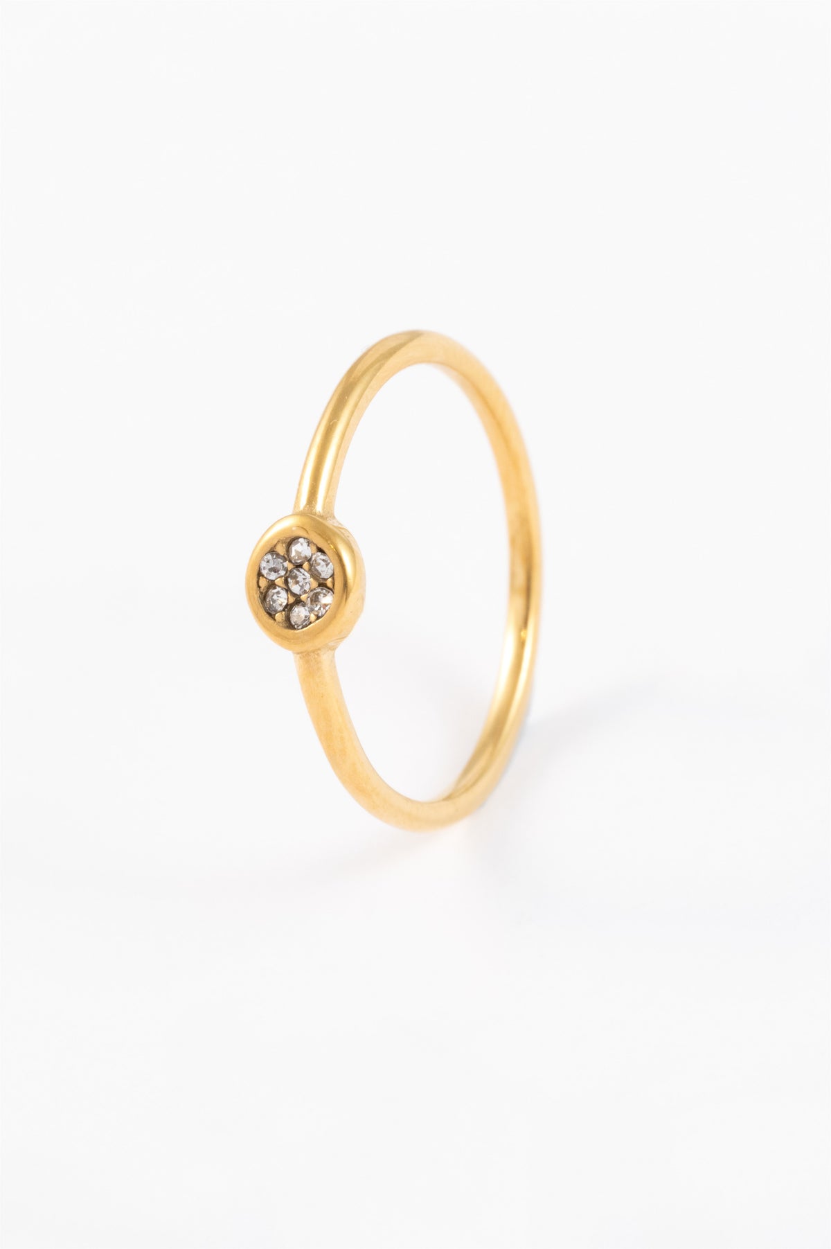 WATERPROOF GOLD DAINTY CIRCULAR CRYSTAL RING M/L
