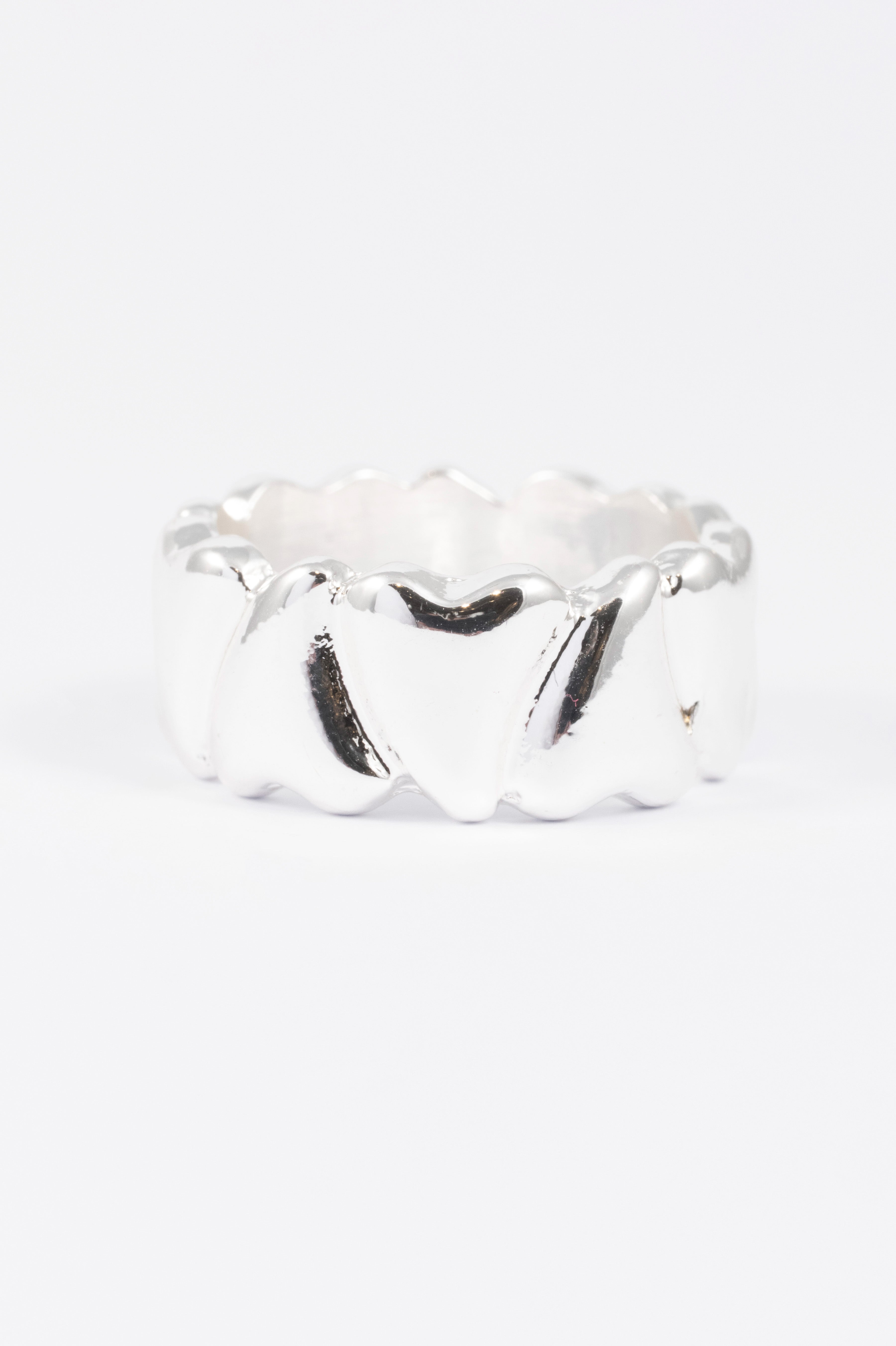 SILVER POLISHED HEART WARP RING S/M