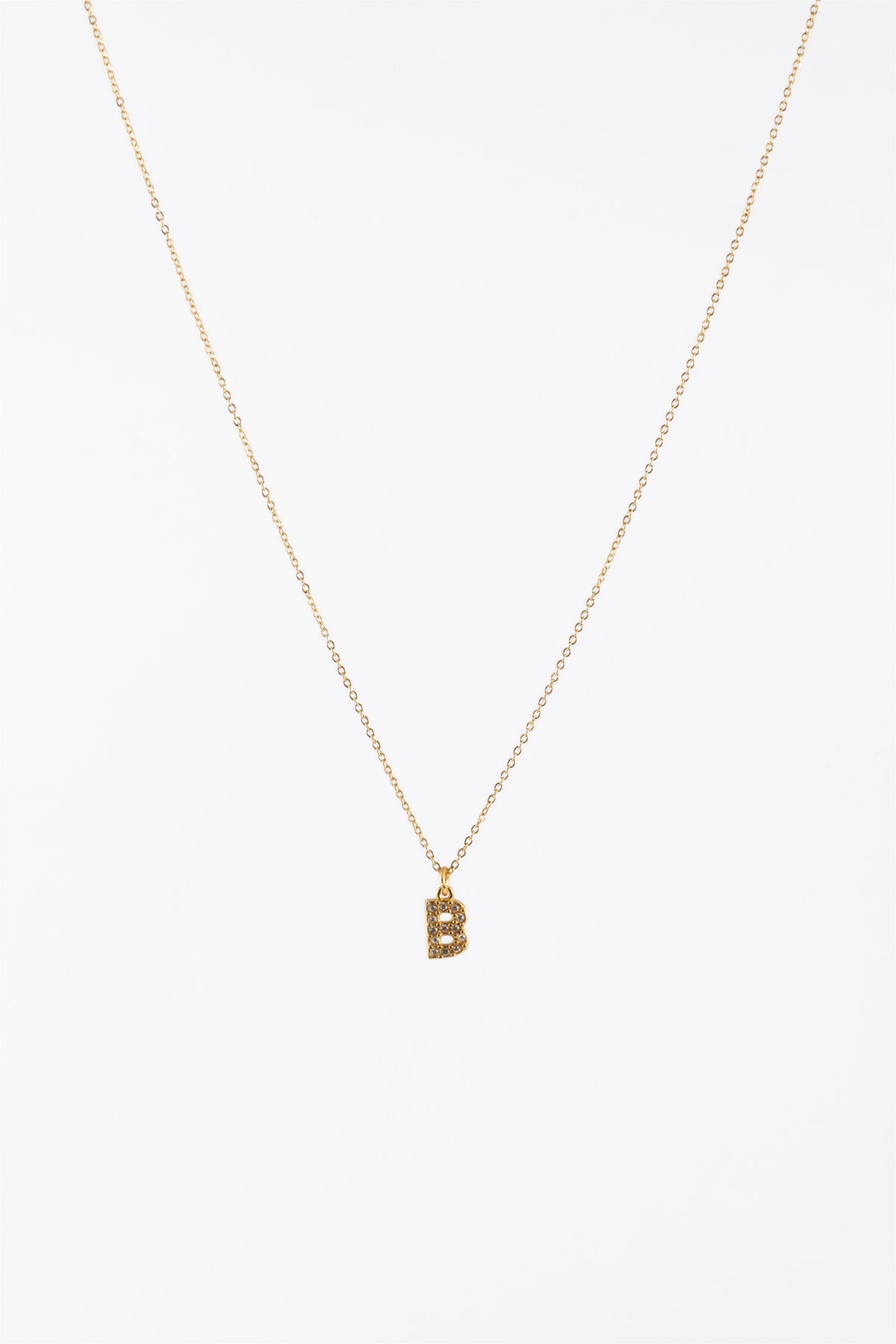 WATERPROOF GOLD CZ DIAMANTE INITIAL B CHAIN