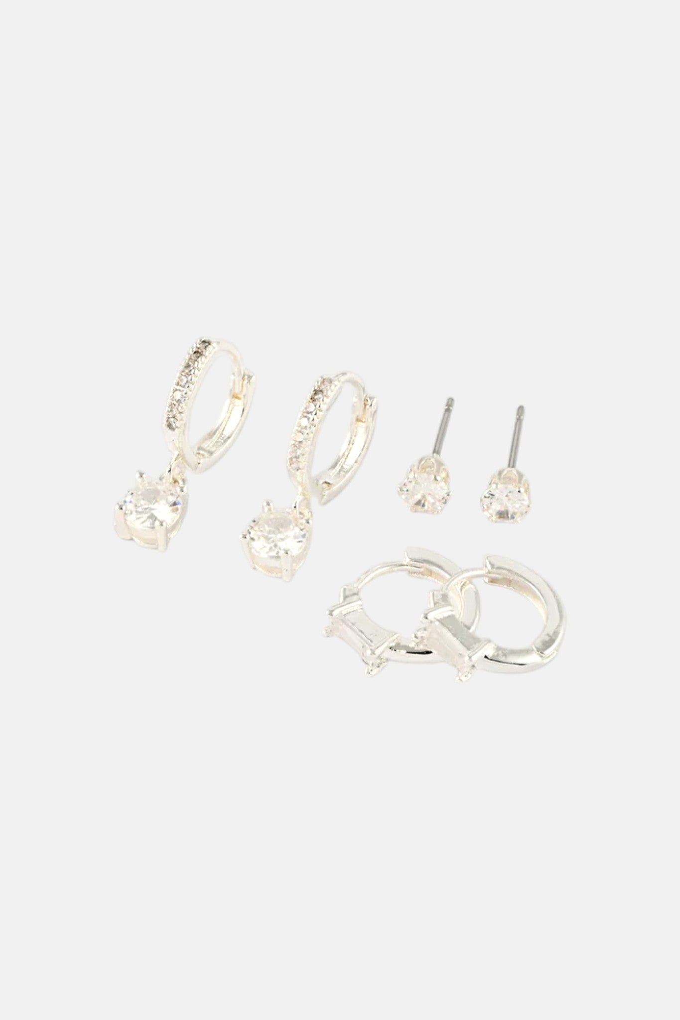SILVER CRYSTAL BAGUETTE HUGGIE 3 PACK EARRING