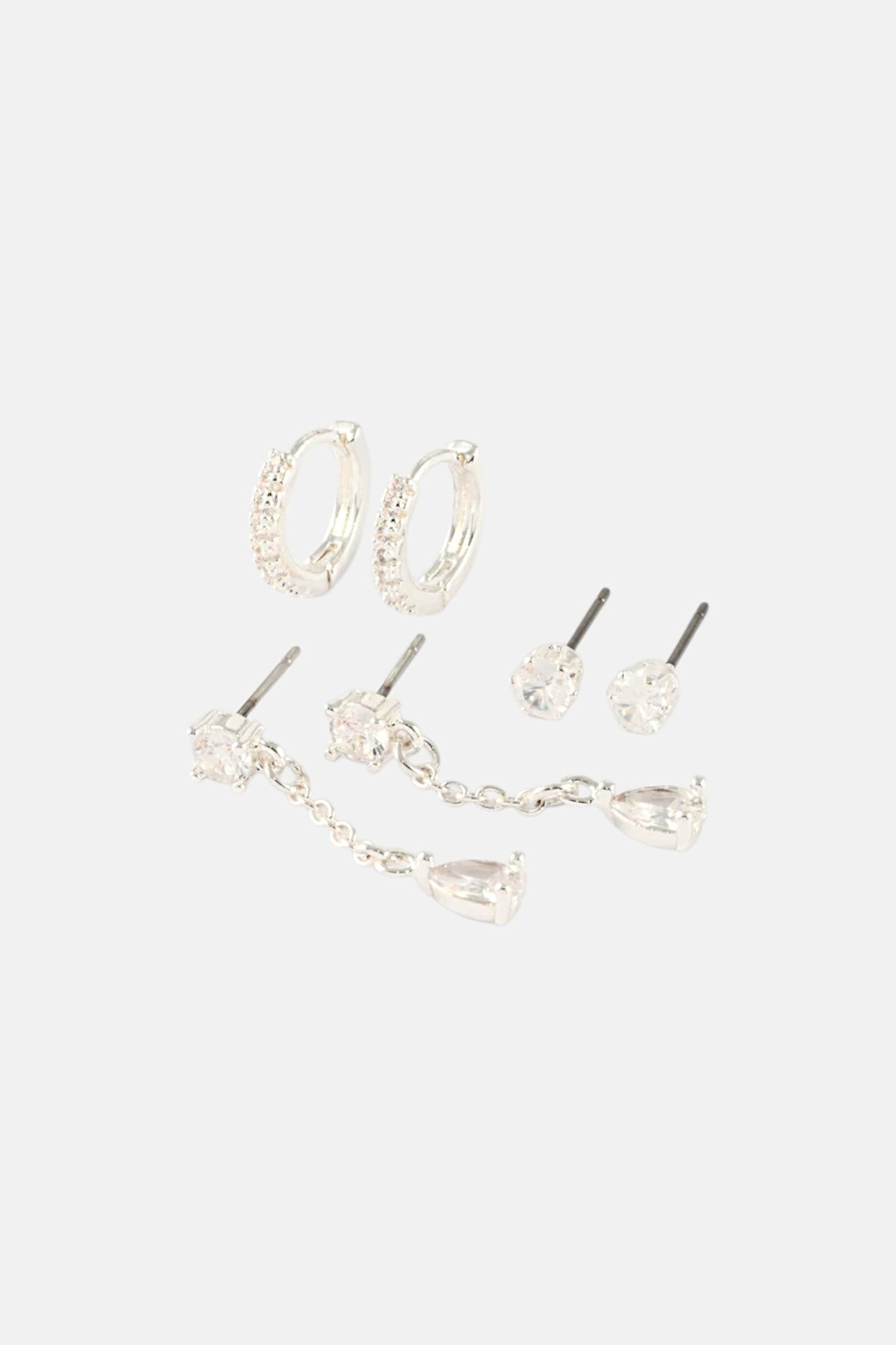SILVER CZ STUD AND OVAL CHAIN DROP PACK