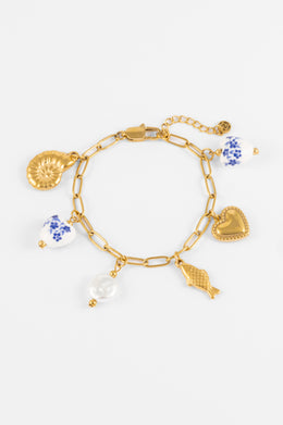 WP GOLD SUMMER BLUE CHARM AND PEARL BRACELET