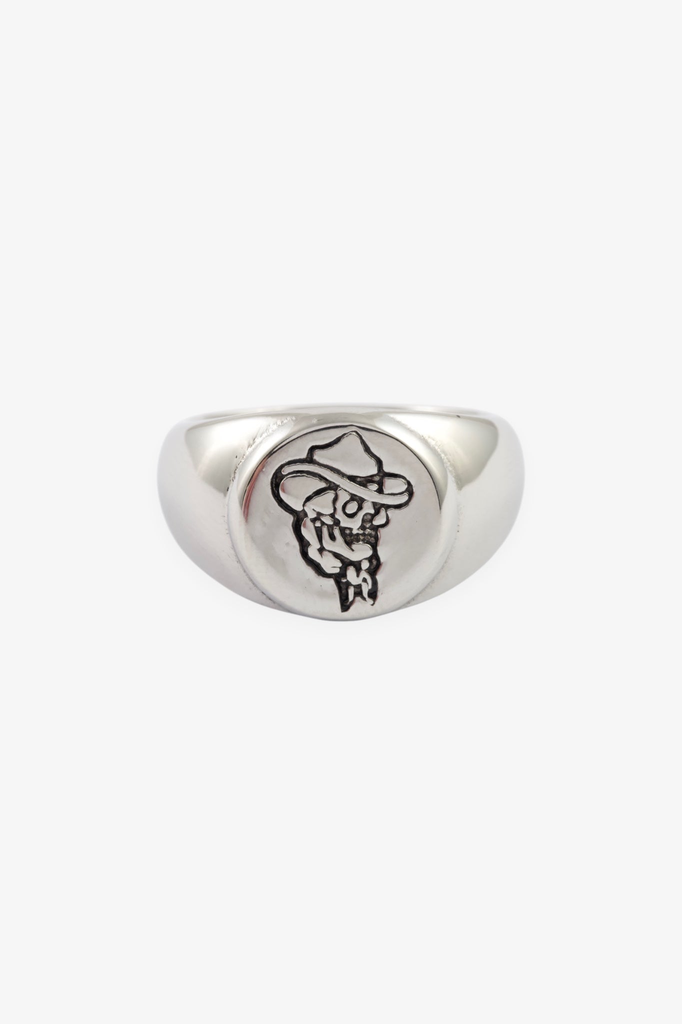 SILVER SKULL COWBOY SIGNET RING S/M