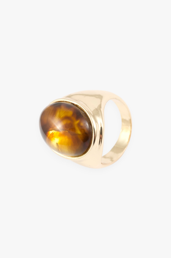 GOLD OVAL BROWN RESIN RING - SM