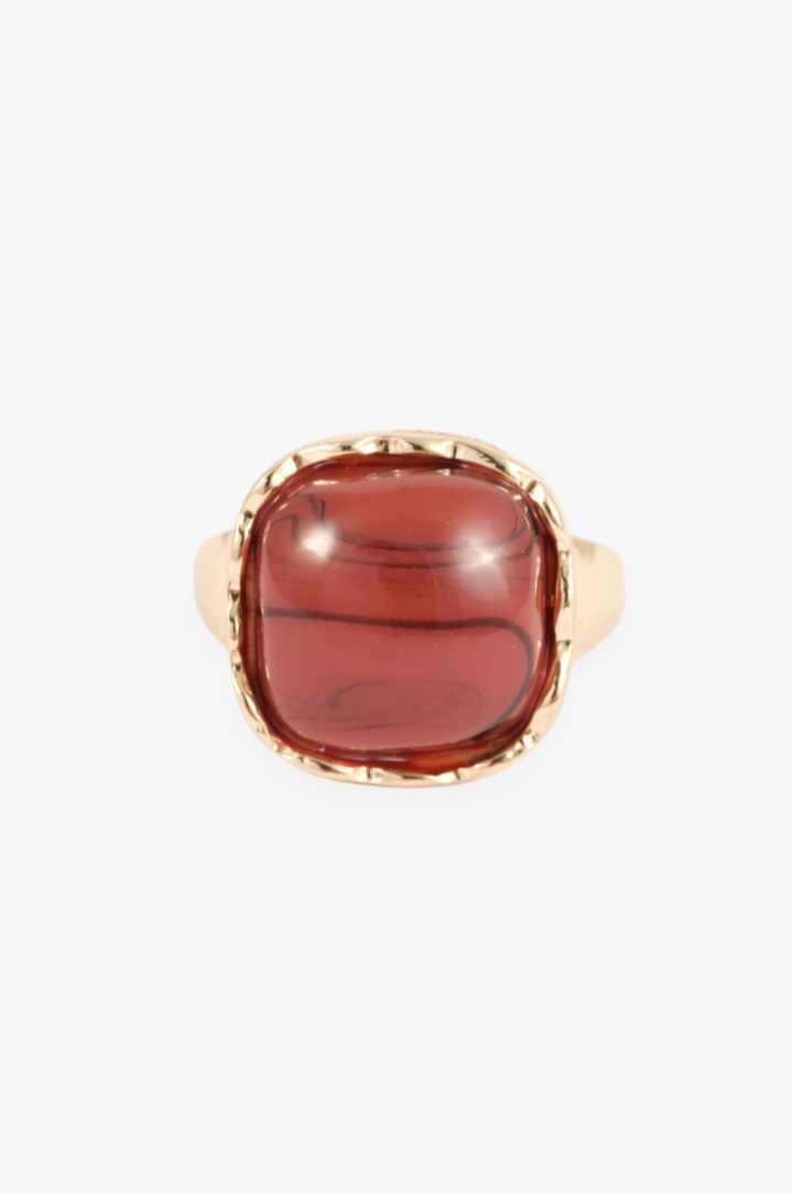 GOLD RED MARBLED APRICOT STATEMENT RING - SM